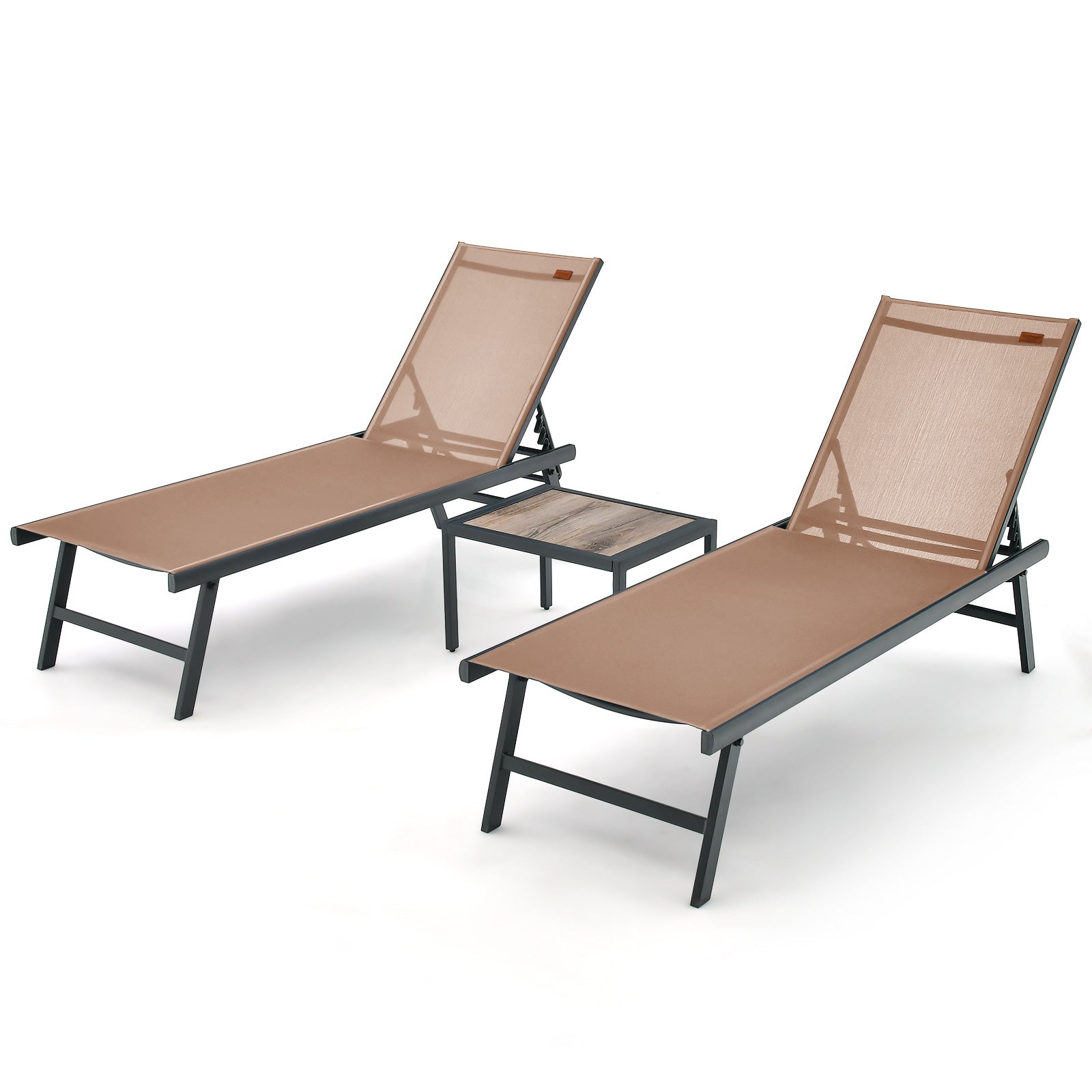 3 Pieces Patio Chaise Lounge Chair and Table Set for Poolside Yard by DirectDeals