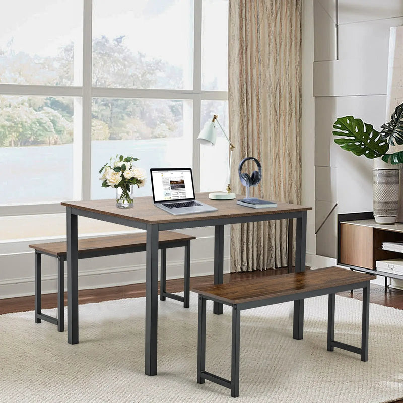 3 Pieces Dining Table Set with 2 Benches for Dining Room Kitchen Bar by DirectDeals