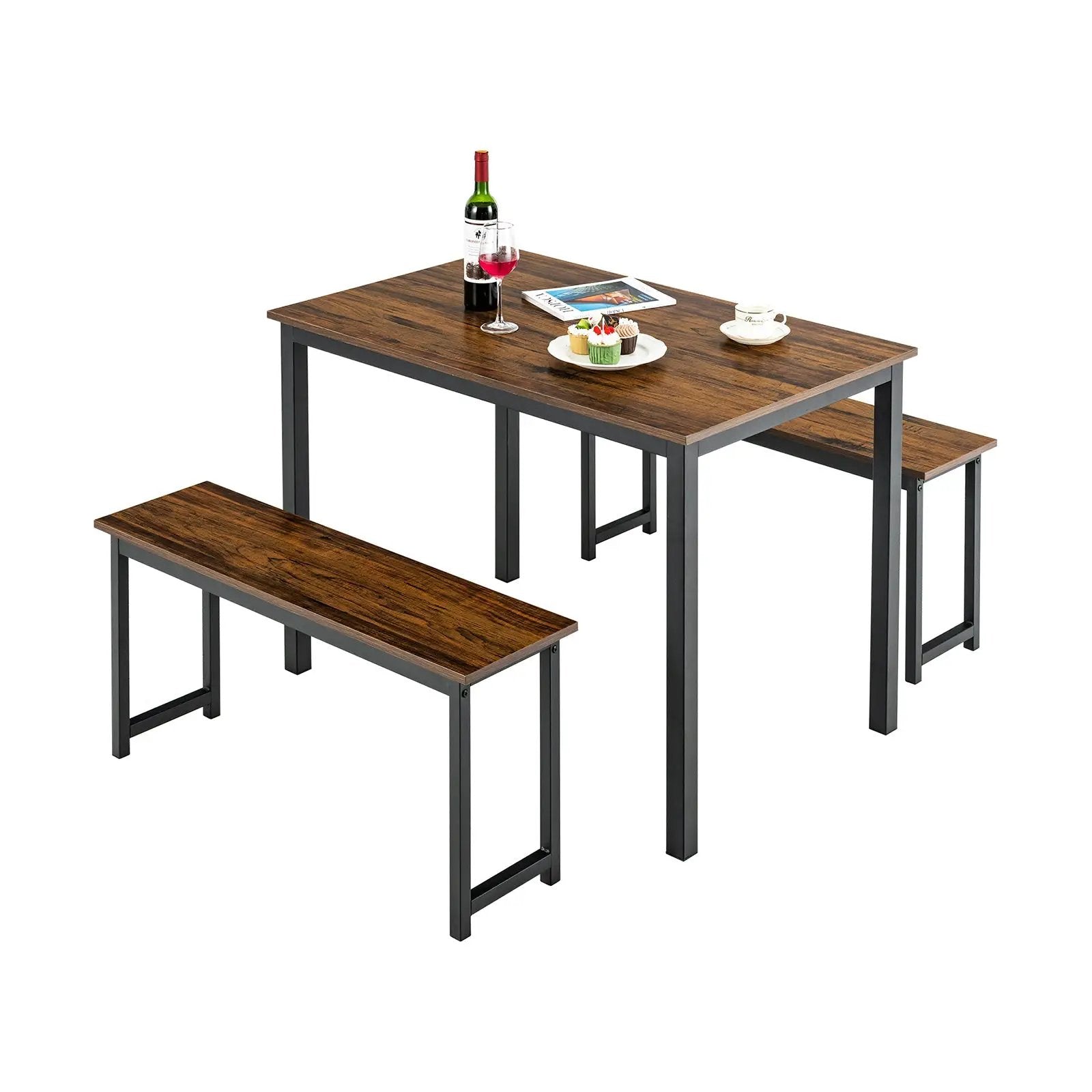3 Pieces Dining Table Set with 2 Benches for Dining Room Kitchen Bar by DirectDeals