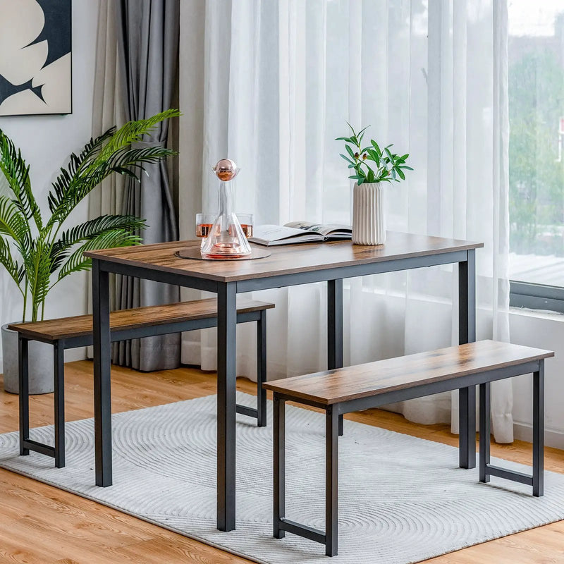 3 Pieces Dining Table Set with 2 Benches for Dining Room Kitchen Bar by DirectDeals