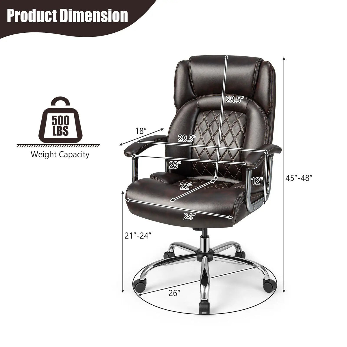 Height Adjustable Big and Tall Office Chair Computer Desk Chair with Metal Base by DirectDeals