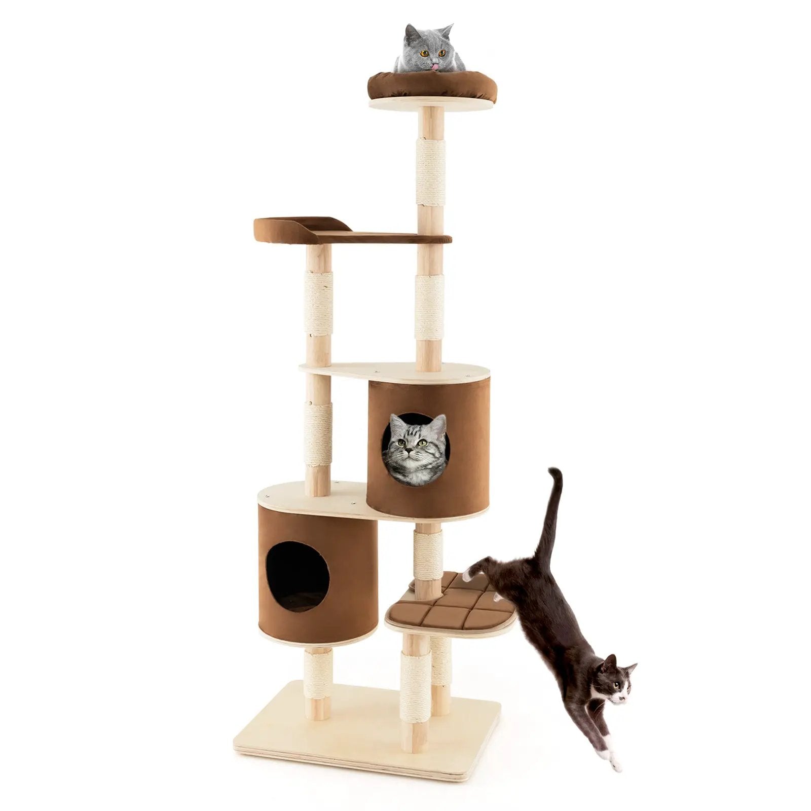 6-Tier Wooden Cat Tree with 2 Removeable Condos Platforms and Perch by DirectDeals