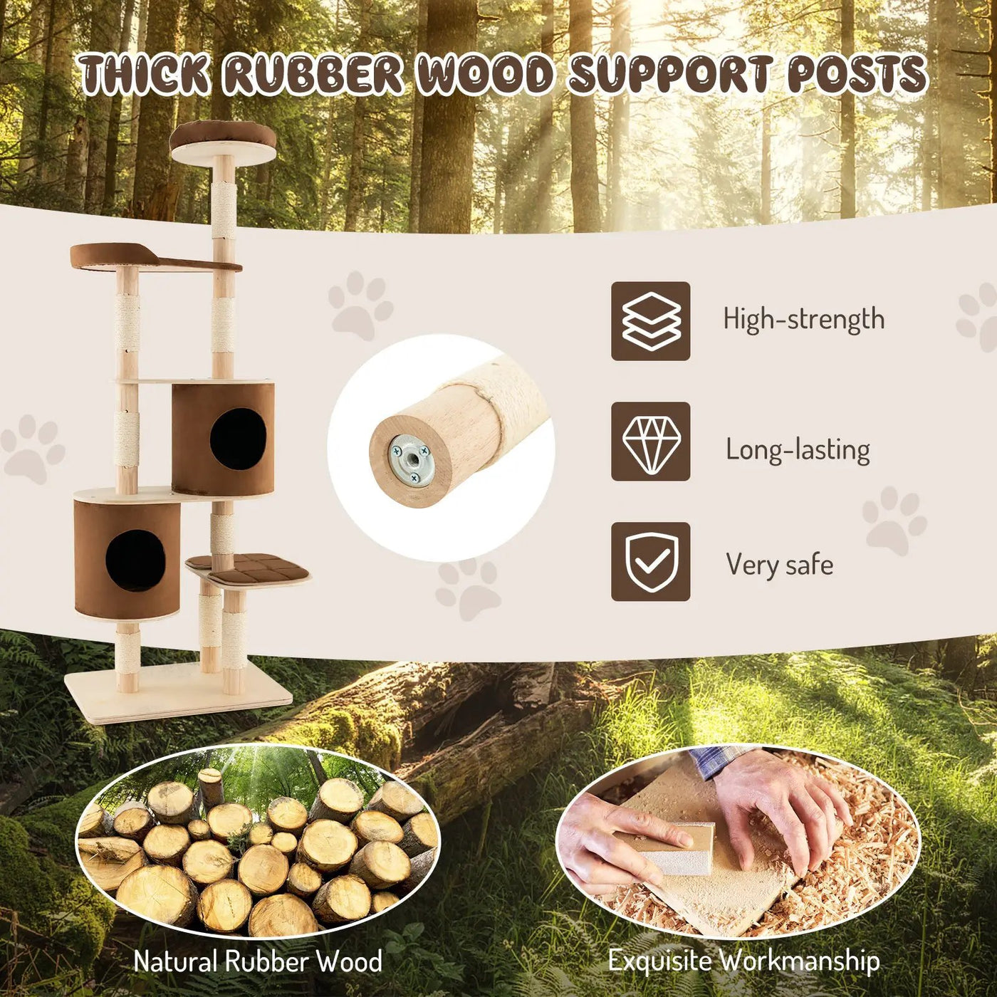 6-Tier Wooden Cat Tree with 2 Removeable Condos Platforms and Perch by DirectDeals