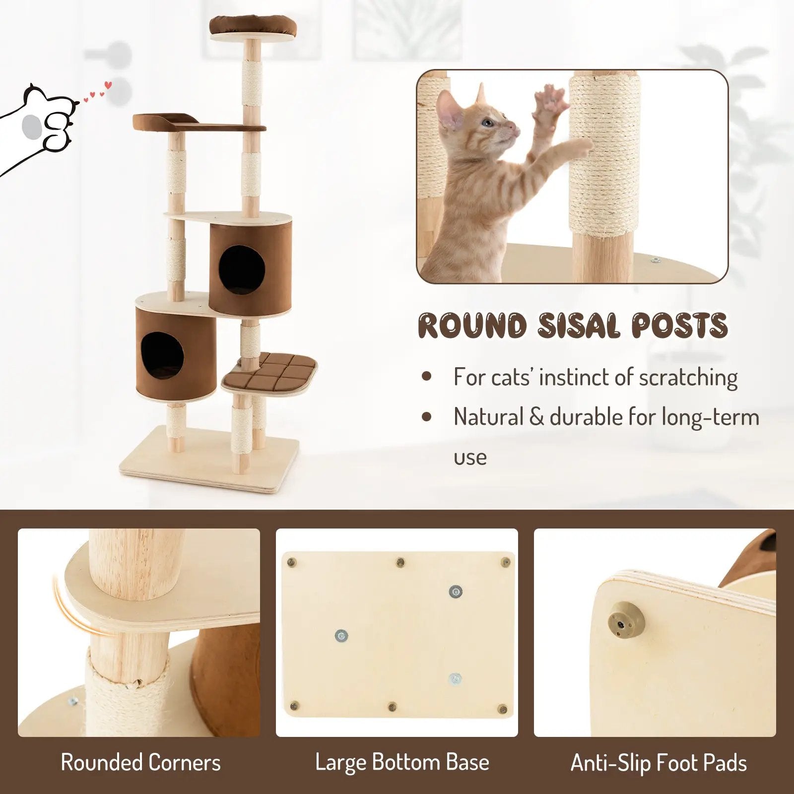 6-Tier Wooden Cat Tree with 2 Removeable Condos Platforms and Perch by DirectDeals