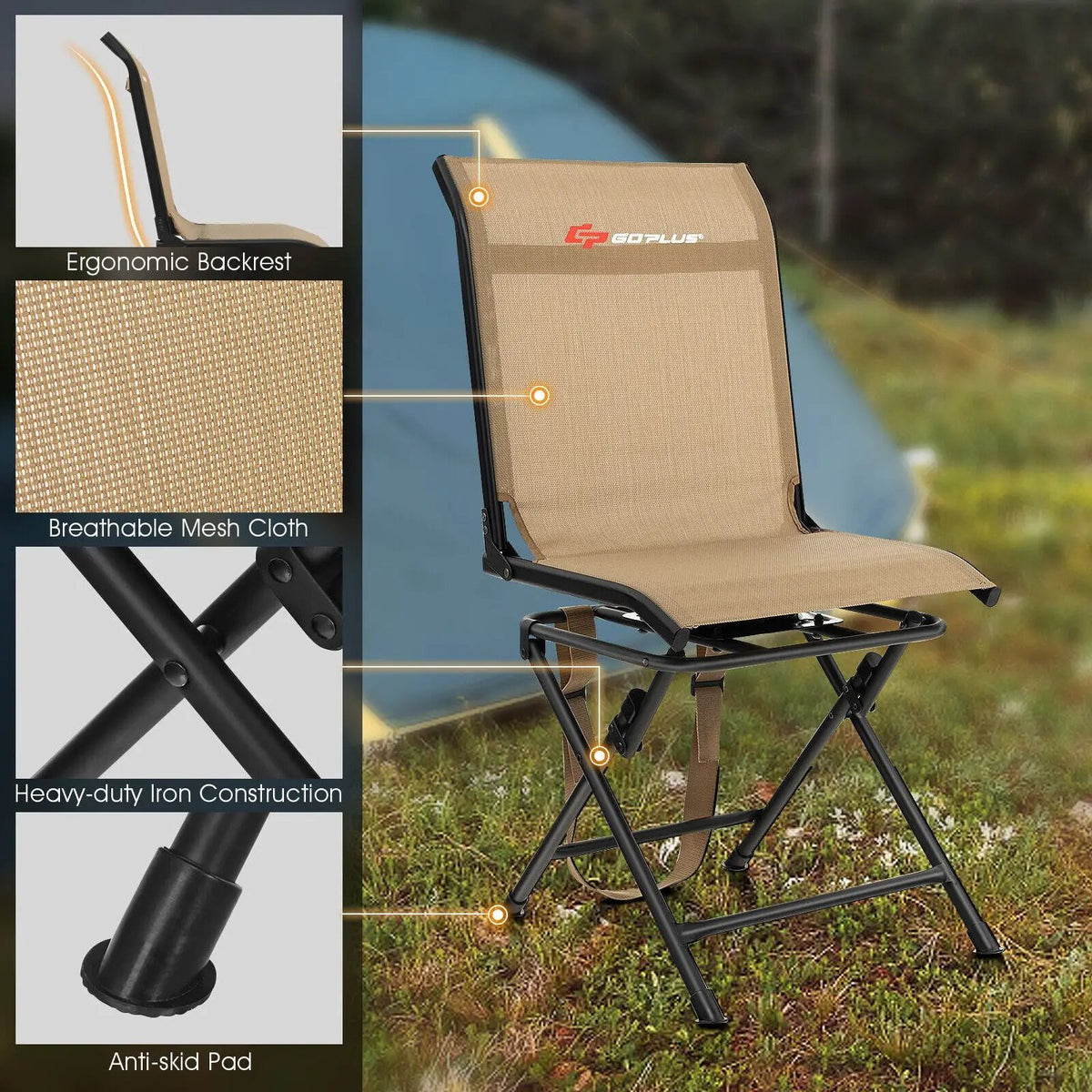 All weather Outdoor Foldable 360 Degree Swivel Chair with Iron Frame by DirectDeals