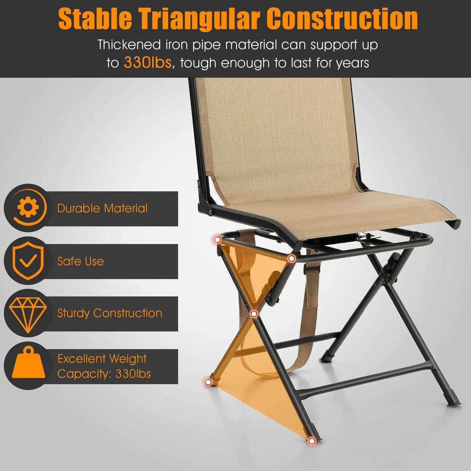 All weather Outdoor Foldable 360 Degree Swivel Chair with Iron Frame by DirectDeals