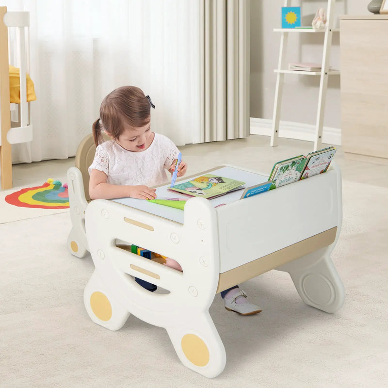 Kids Drawing Table and Chair Set with Watercolor Pens and Blackboard Eraser by DirectDeals