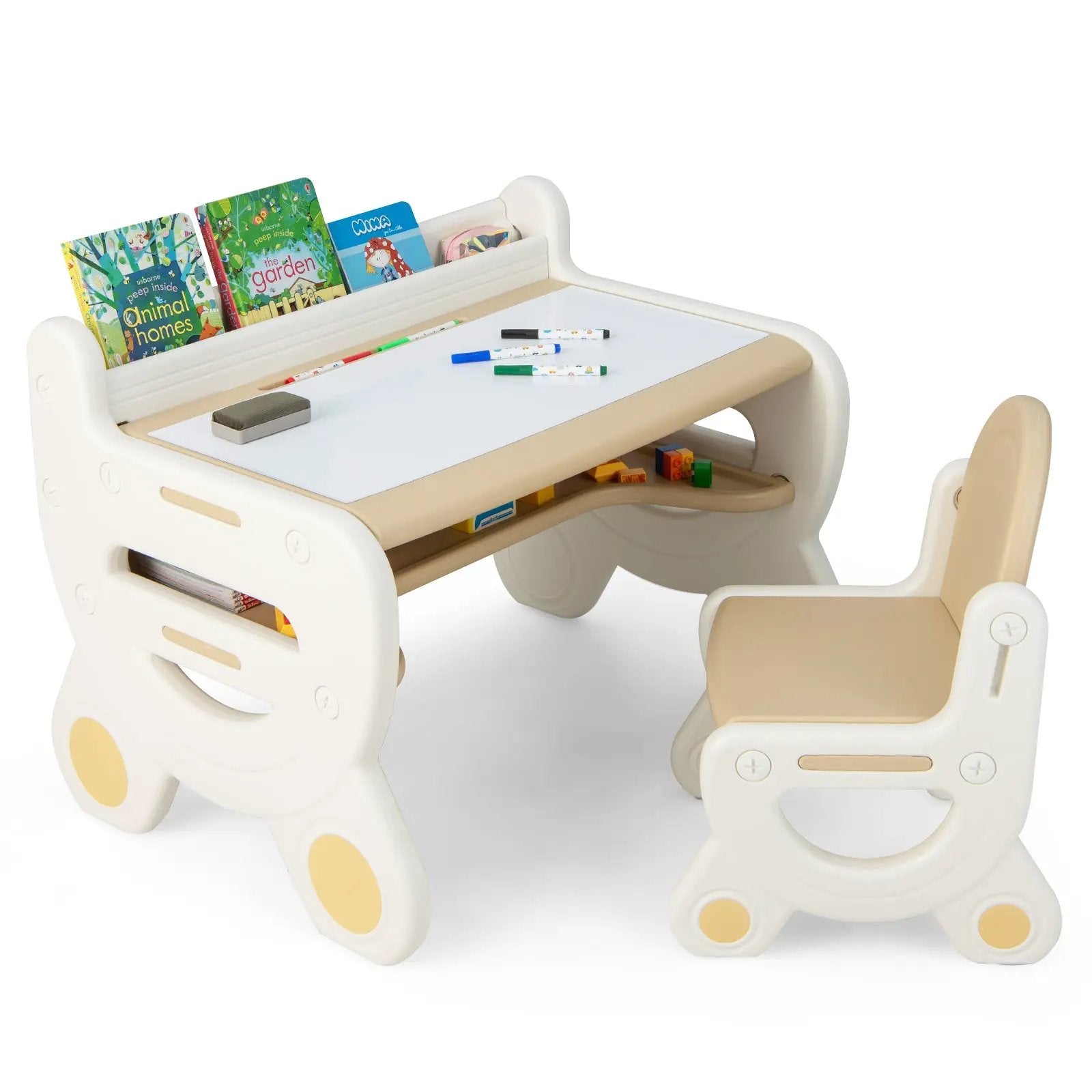 Kids Drawing Table and Chair Set with Watercolor Pens and Blackboard Eraser by DirectDeals