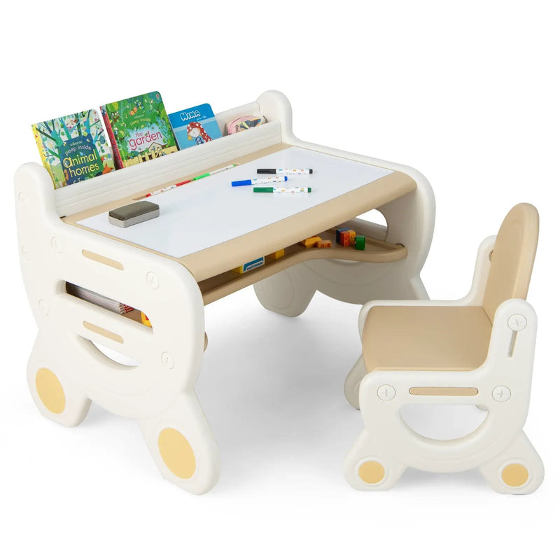 Kids Drawing Table and Chair Set with Watercolor Pens and Blackboard Eraser by DirectDeals