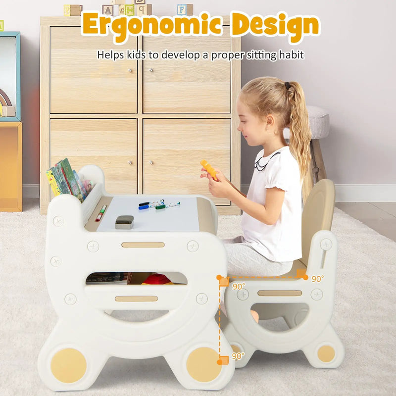 Kids Drawing Table and Chair Set with Watercolor Pens and Blackboard Eraser by DirectDeals