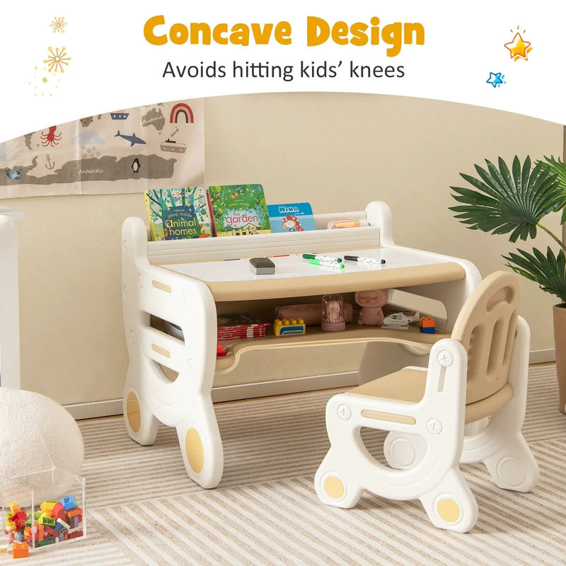 Kids Drawing Table and Chair Set with Watercolor Pens and Blackboard Eraser by DirectDeals