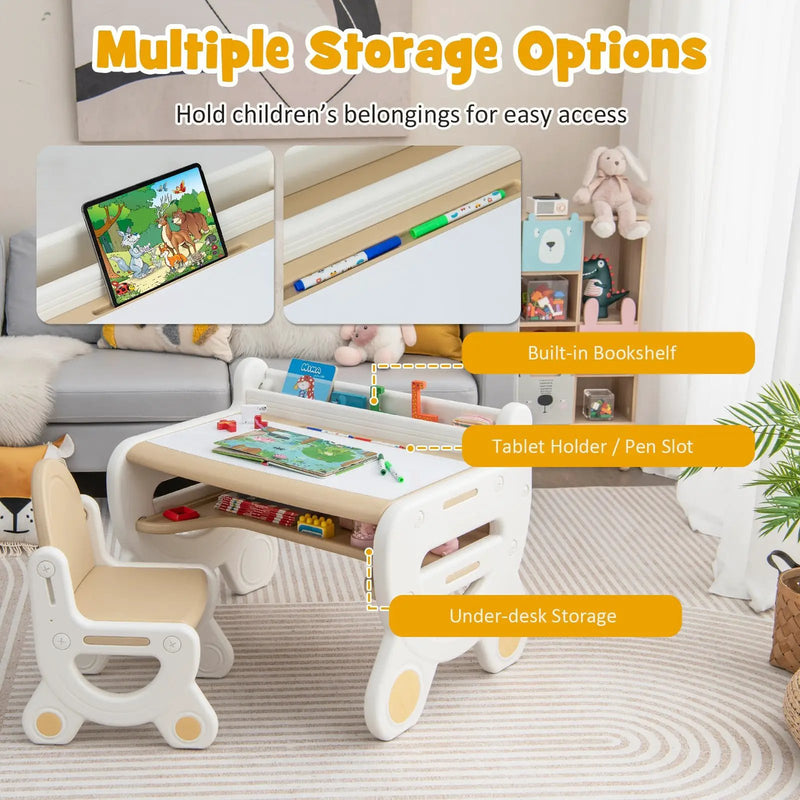 Kids Drawing Table and Chair Set with Watercolor Pens and Blackboard Eraser by DirectDeals