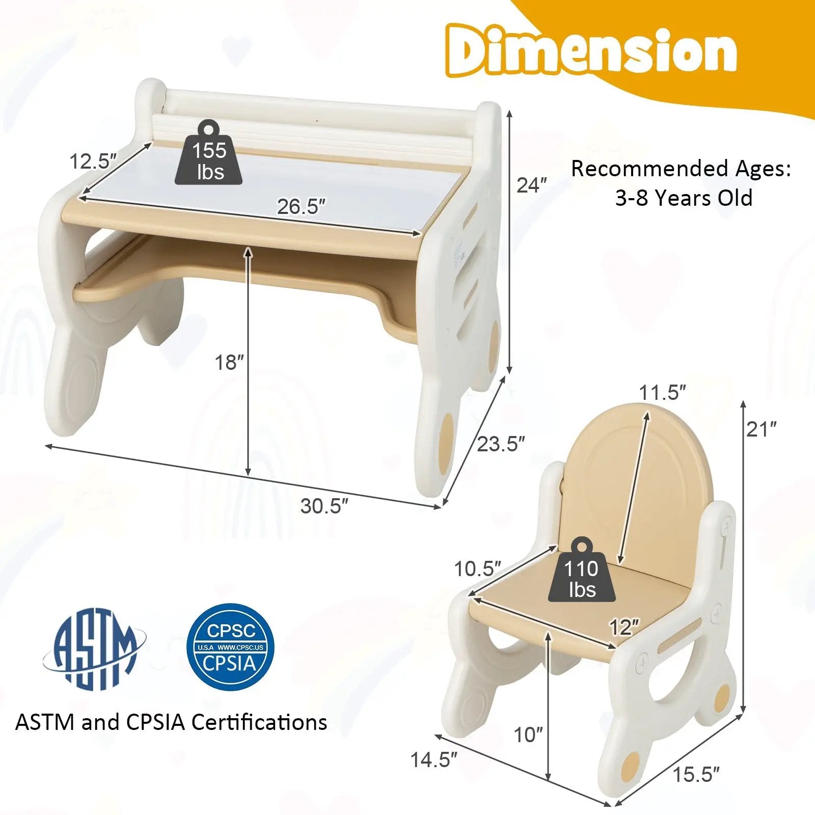 Kids Drawing Table and Chair Set with Watercolor Pens and Blackboard Eraser by DirectDeals