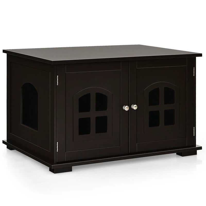 Large Wooden Cat Litter Box Enclosure Hidden Cat Washroom with Divider by DirectDeals