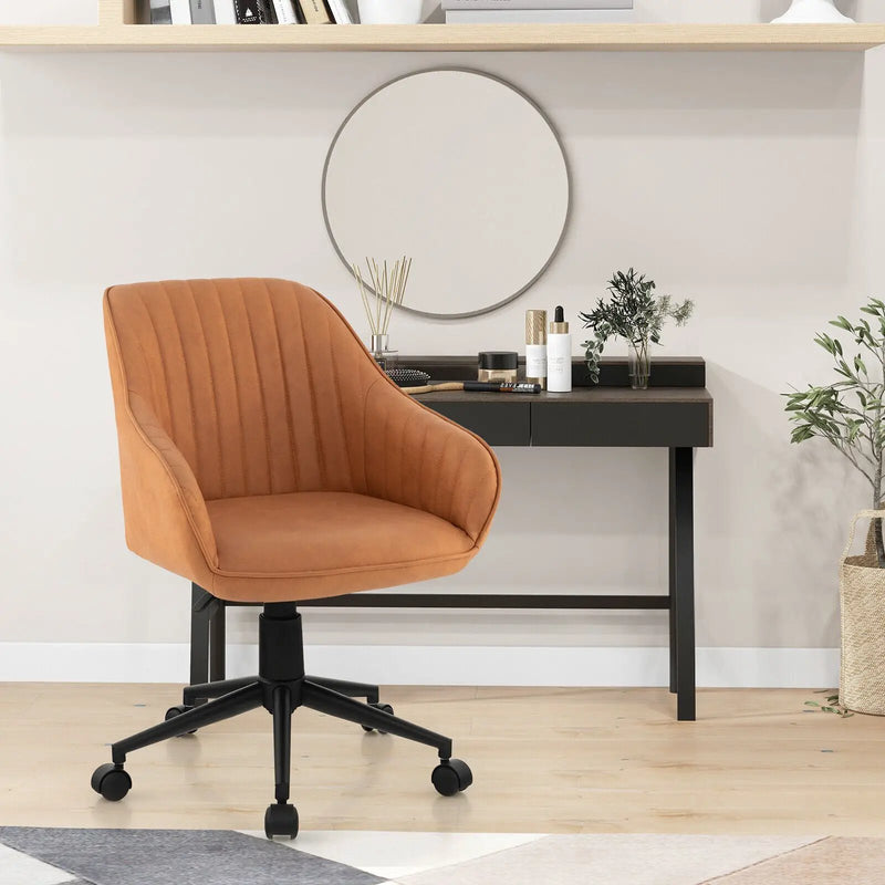 Modern Home Office Chair with Curved Backrest and Comfortable Armrests-Brown by DirectDeals