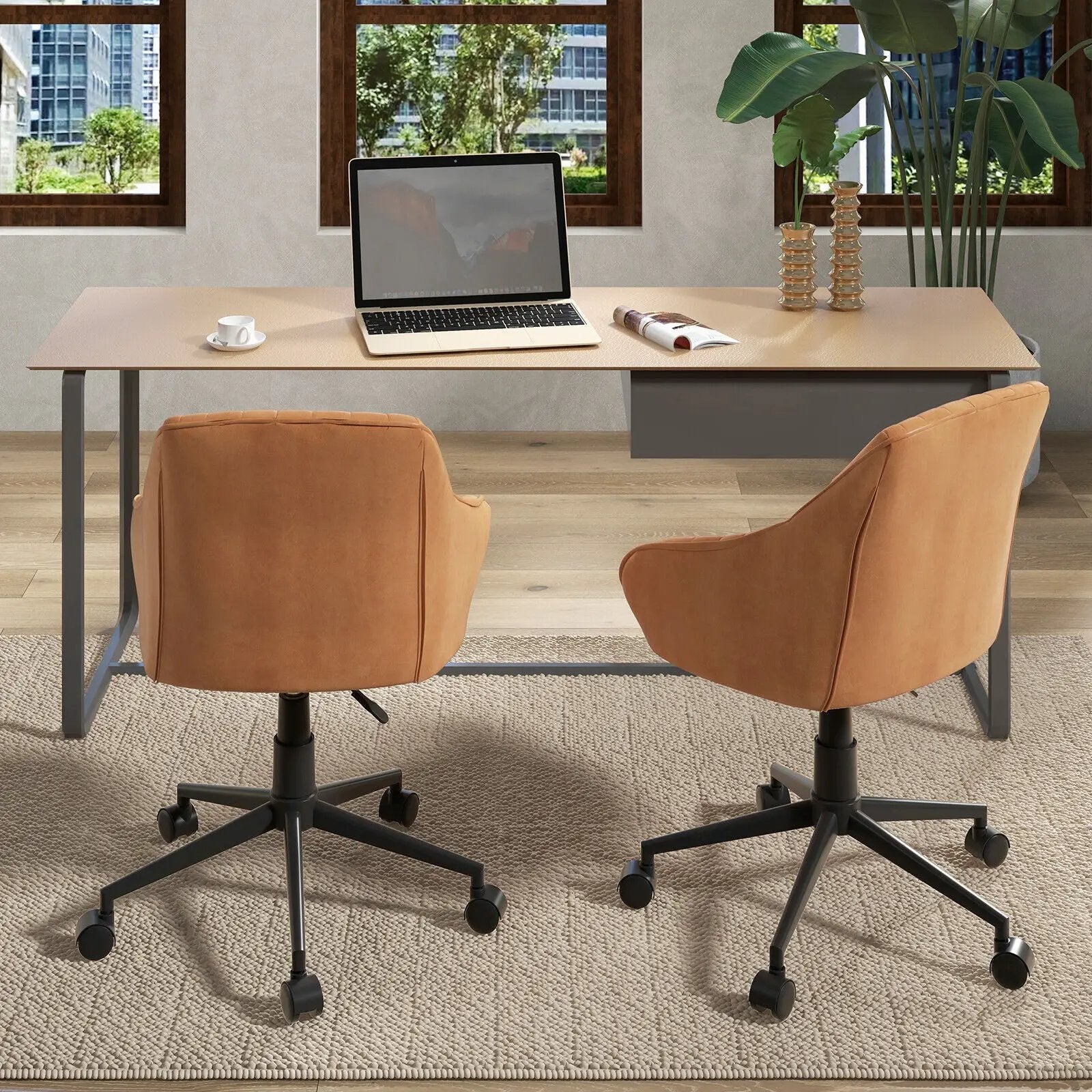 Modern Home Office Chair with Curved Backrest and Comfortable Armrests-Brown by DirectDeals