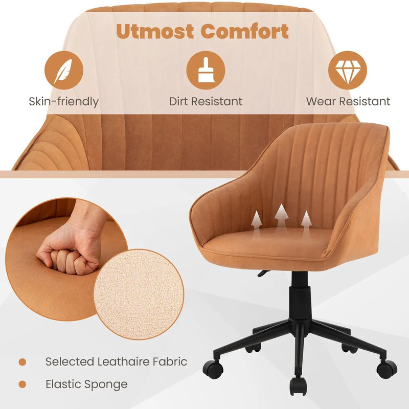 Modern Home Office Chair with Curved Backrest and Comfortable Armrests-Brown by DirectDeals