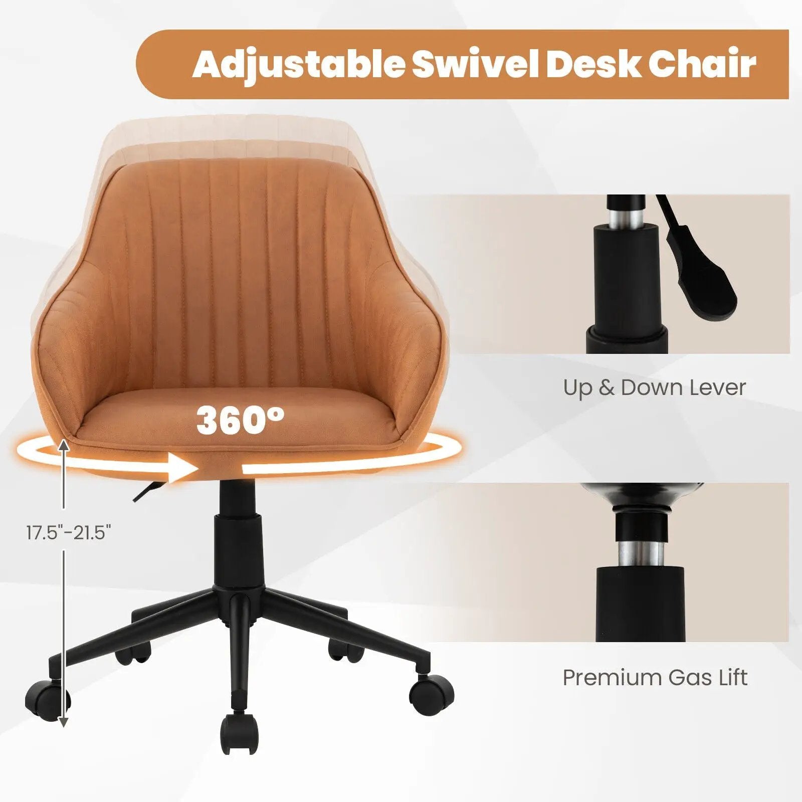 Modern Home Office Chair with Curved Backrest and Comfortable Armrests-Brown by DirectDeals