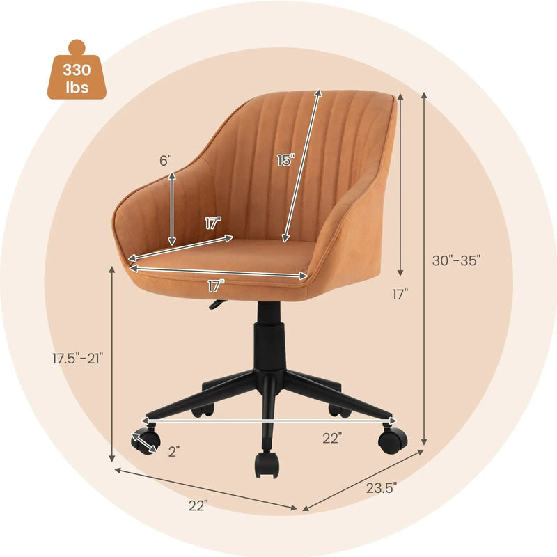Modern Home Office Chair with Curved Backrest and Comfortable Armrests-Brown by DirectDeals