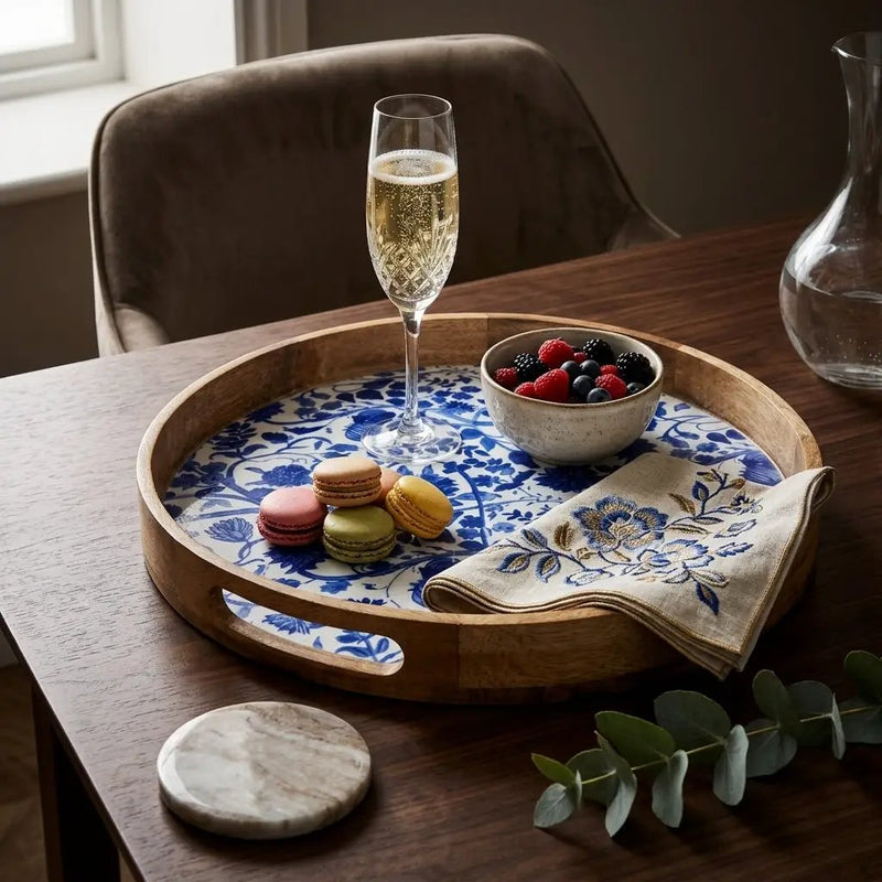 House of Avana Round Blue Mango Wood Serving Tray by House Of Avana