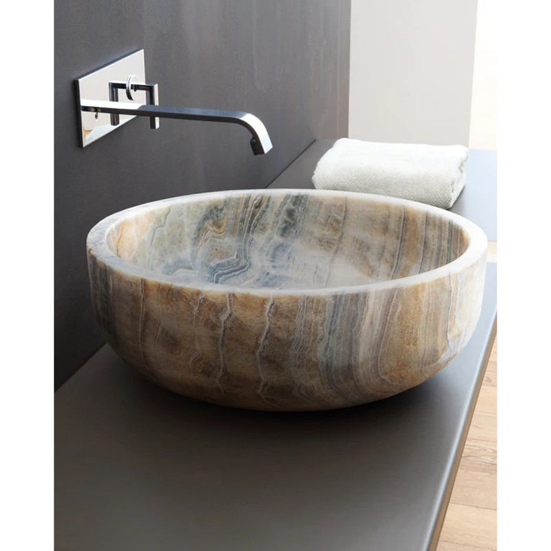 Natural Stone Bubble Gray Translucent Onyx Vessel Sink Polished (D)16" (H)6 by GobekDesign