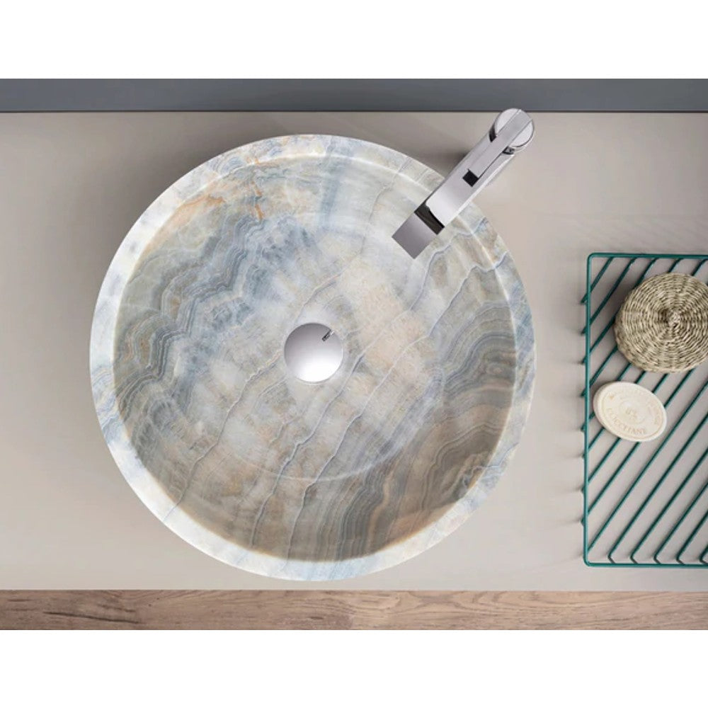 Natural Stone Bubble Gray Translucent Onyx Vessel Sink Polished (D)16" (H)6 by GobekDesign