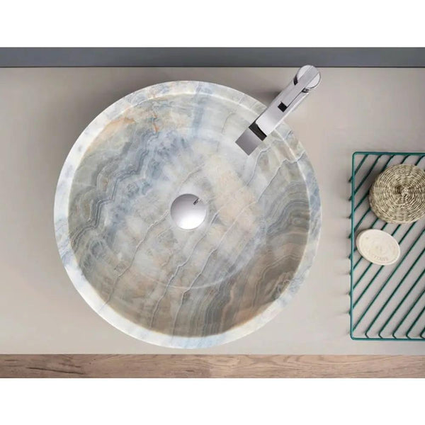 Gray Translucent Turkish Onyx Natural Stone Vessel Sink - Polished 16 Inch x 6 Inch