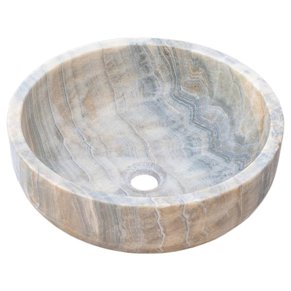 Natural Stone Bubble Gray Translucent Onyx Vessel Sink Polished (D)16" (H)6 by GobekDesign