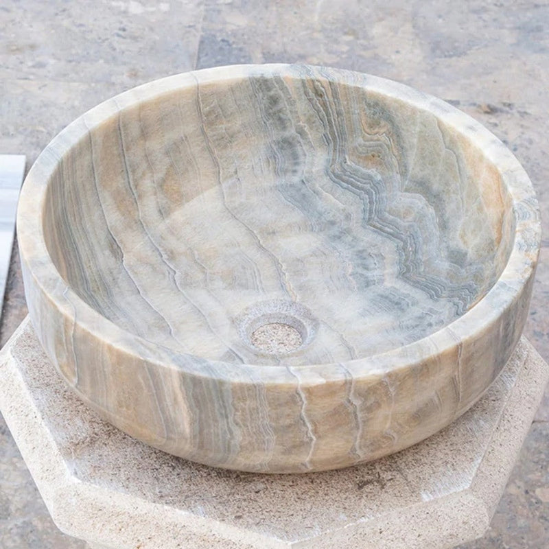 Natural Stone Bubble Gray Translucent Onyx Vessel Sink Polished (D)16" (H)6 by GobekDesign