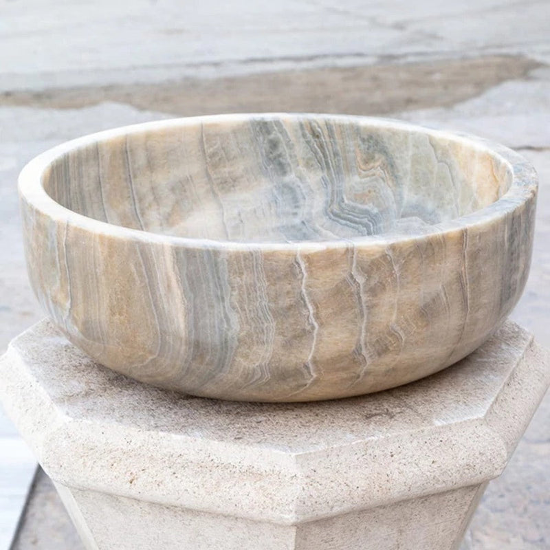 Natural Stone Bubble Gray Translucent Onyx Vessel Sink Polished (D)16" (H)6 by GobekDesign