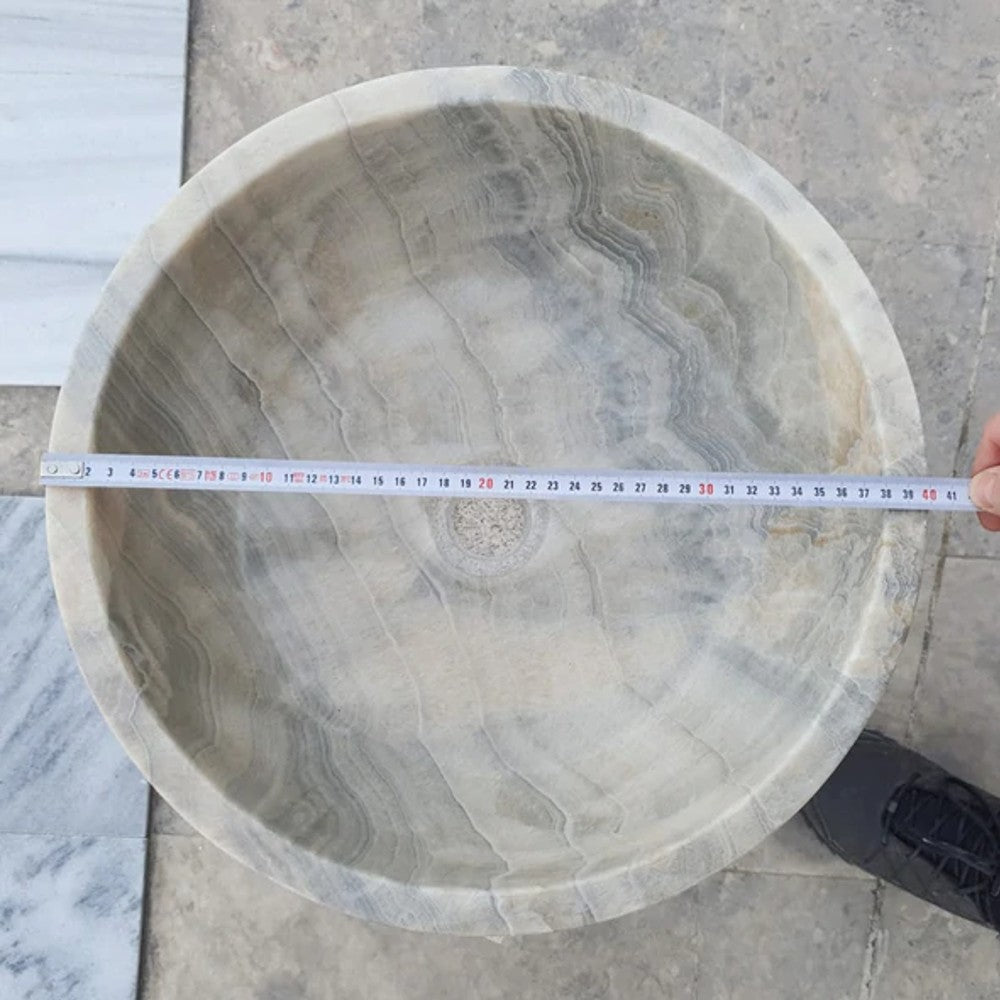Natural Stone Bubble Gray Translucent Onyx Vessel Sink Polished (D)16" (H)6 by GobekDesign
