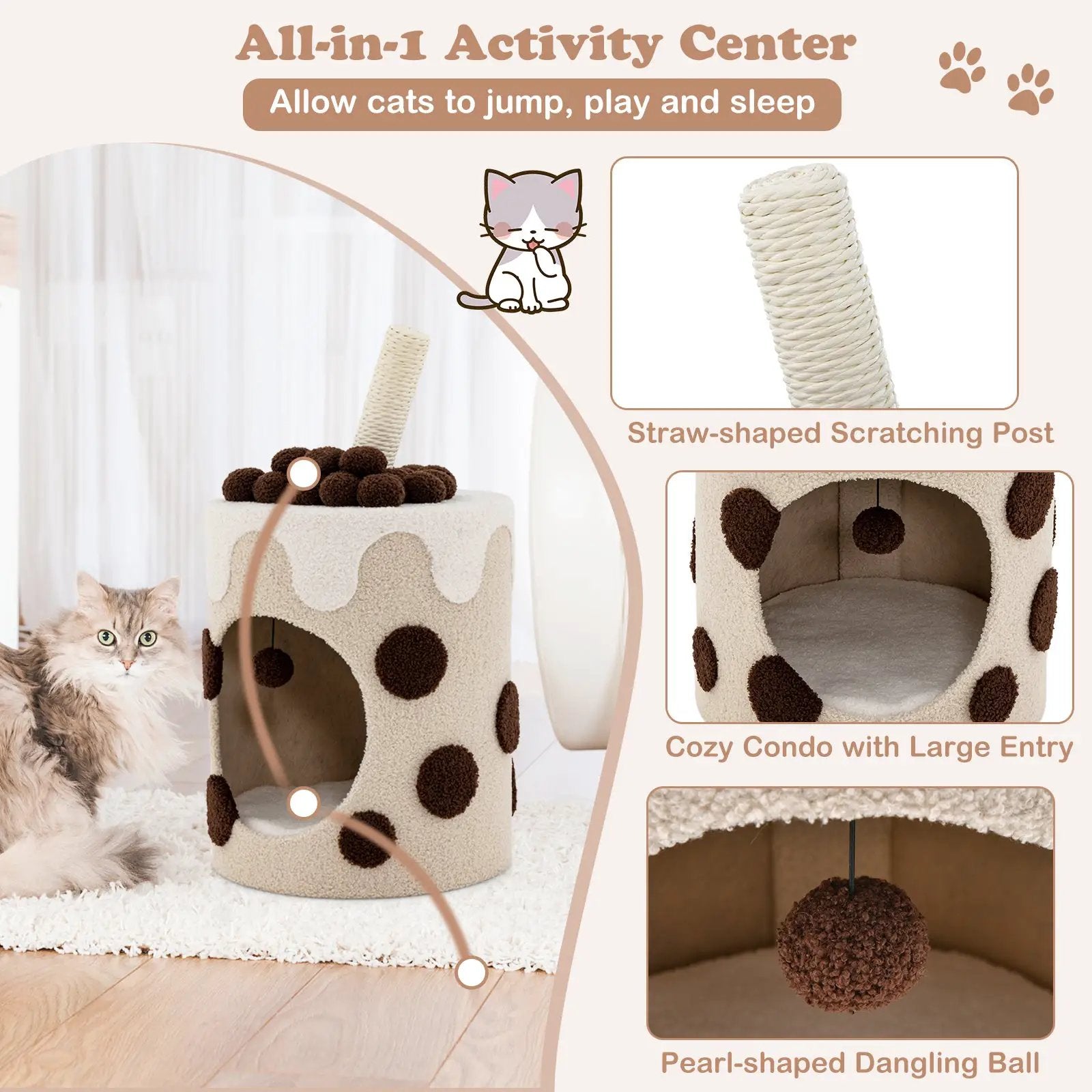 Bubble Tea Cat Tree Tower with Scratching Post by DirectDeals