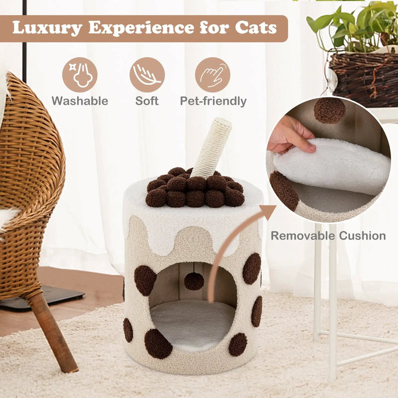 Bubble Tea Cat Tree Tower with Scratching Post by DirectDeals