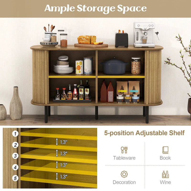47 Inch Sideboard Buffet Cabinet with Adjustable Shelves for Kitchen Dining Room Living Room Entryway-Oak by DirectDeals