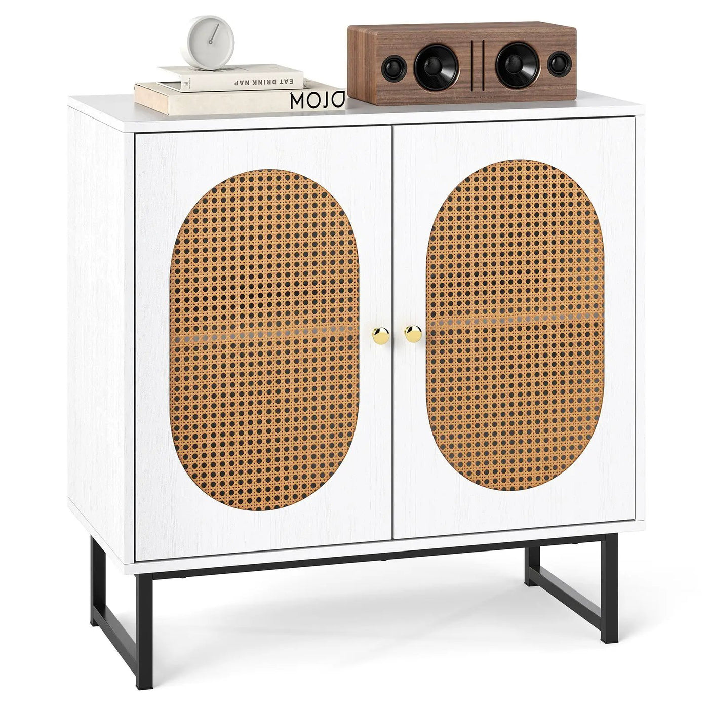 Buffet Cabinet Rattan Storage Cabinet with 2 Doors and Adjustable Shelf by DirectDeals