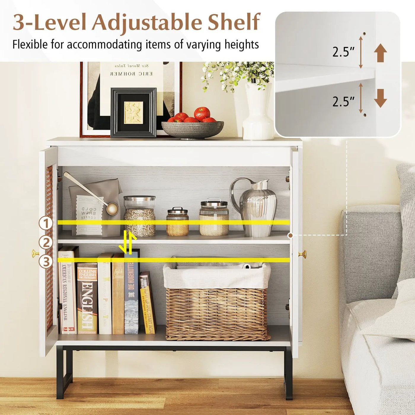 Buffet Cabinet Rattan Storage Cabinet with 2 Doors and Adjustable Shelf by DirectDeals