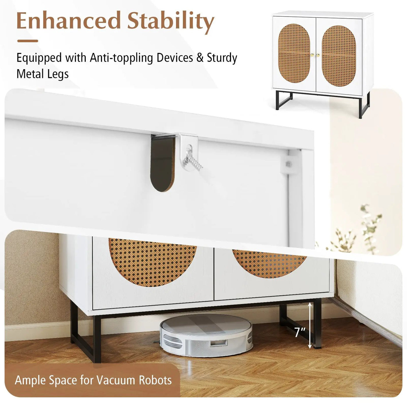 Buffet Cabinet Rattan Storage Cabinet with 2 Doors and Adjustable Shelf by DirectDeals