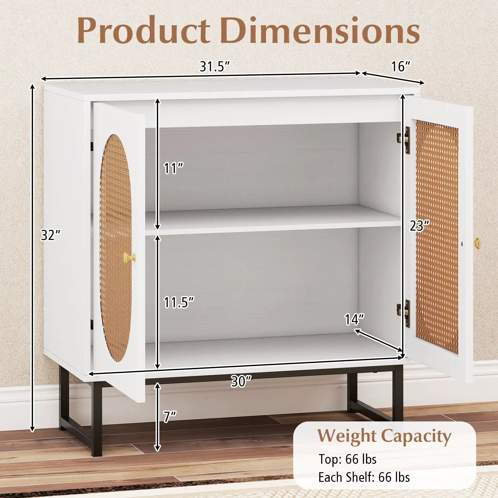 Buffet Cabinet Rattan Storage Cabinet with 2 Doors and Adjustable Shelf by DirectDeals