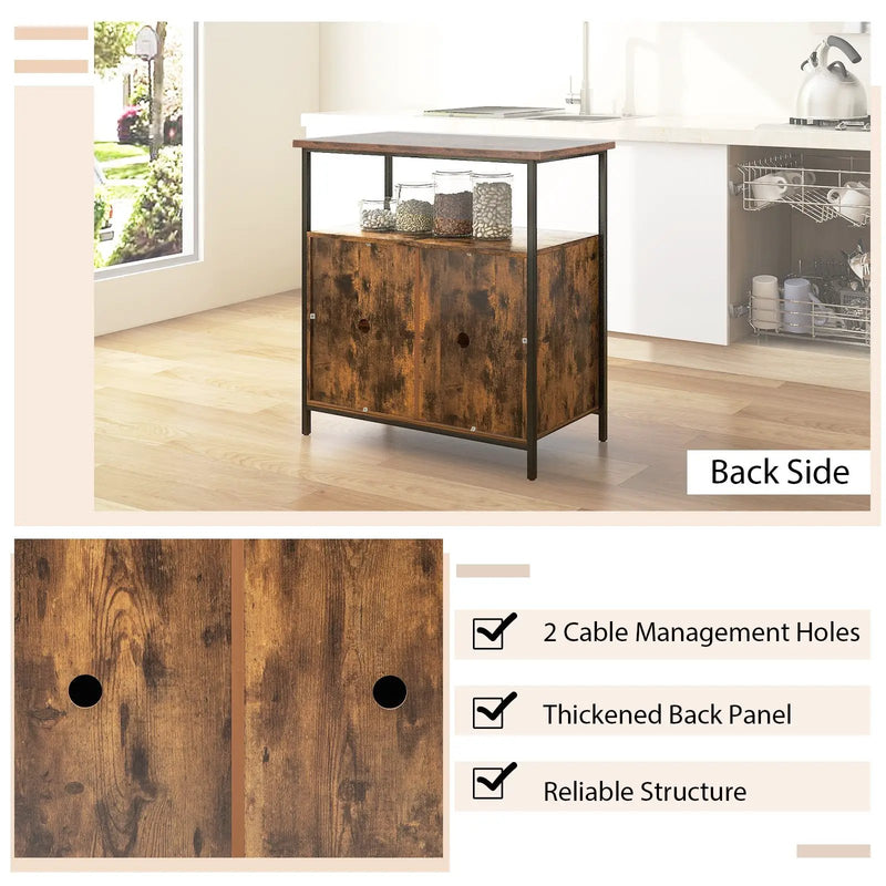 2-Door Buffet Cabinet with Shelves and Cable Management Holes-Rustic Brown by DirectDeals