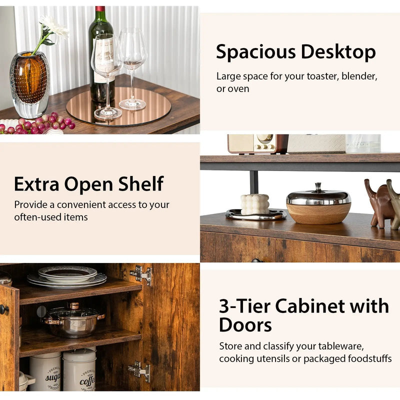 2-Door Buffet Cabinet with Shelves and Cable Management Holes-Rustic Brown by DirectDeals