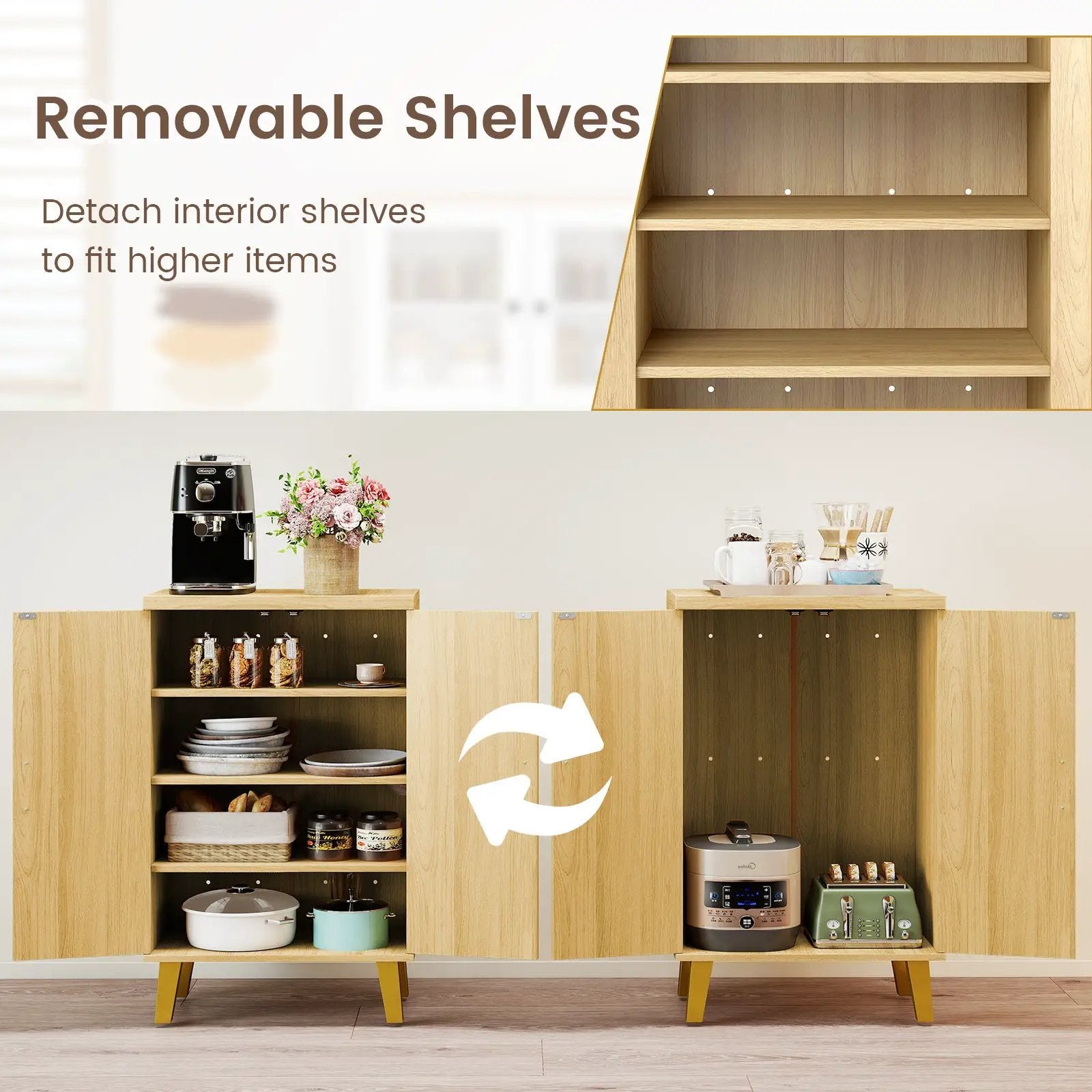 Buffet Cabinet with Double Doors and Raised Legs-Natural by DirectDeals