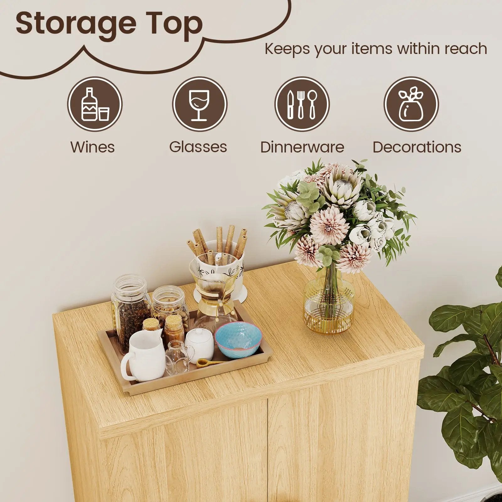 Buffet Cabinet with Double Doors and Raised Legs-Natural by DirectDeals