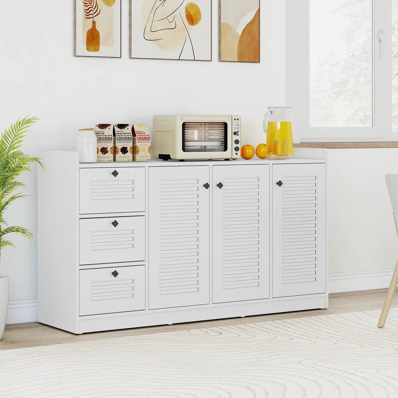 Buffet Cabinet with Storage Modern Sideboard Cabinet with 3 Doors-White by DirectDeals