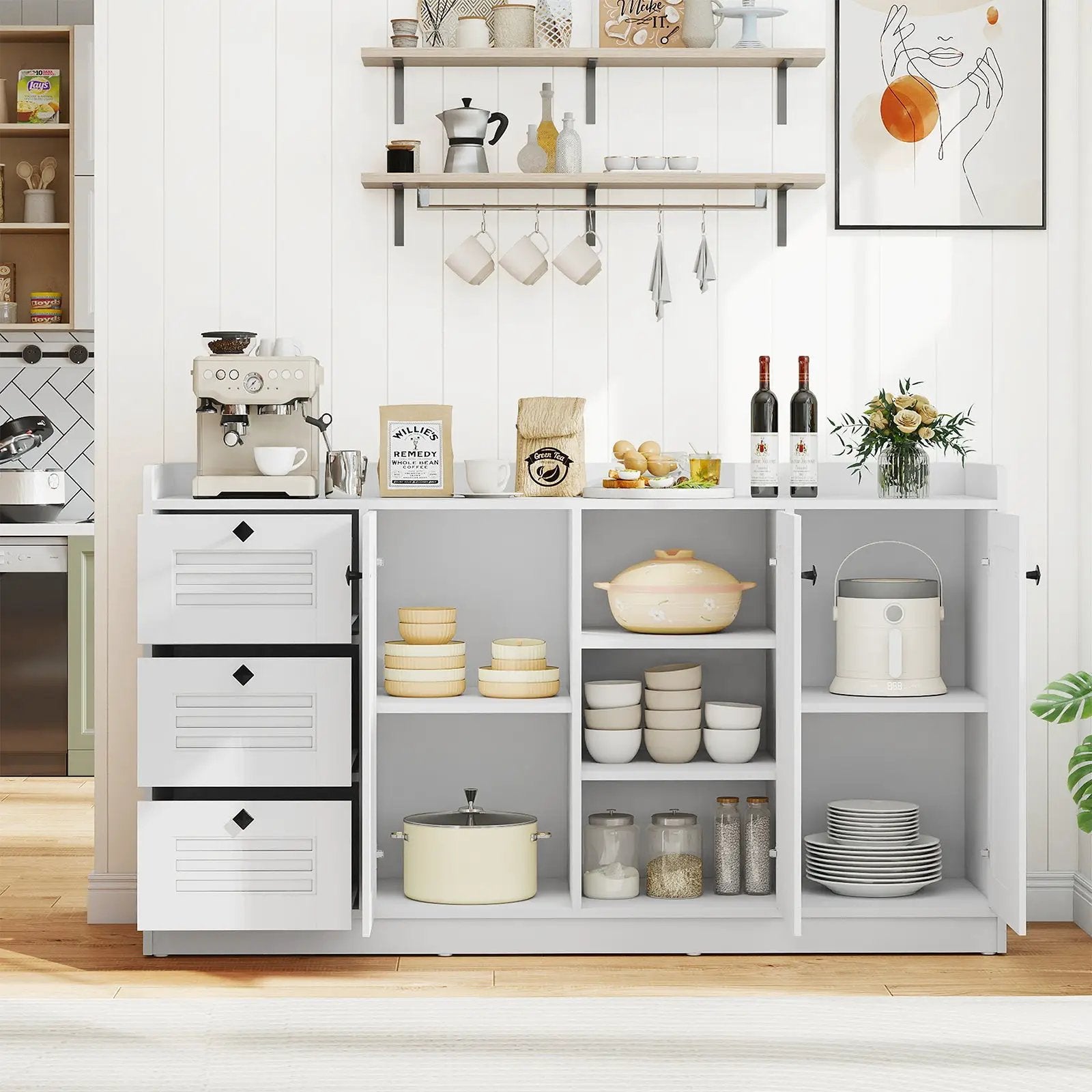 Buffet Cabinet with Storage Modern Sideboard Cabinet with 3 Doors-White by DirectDeals