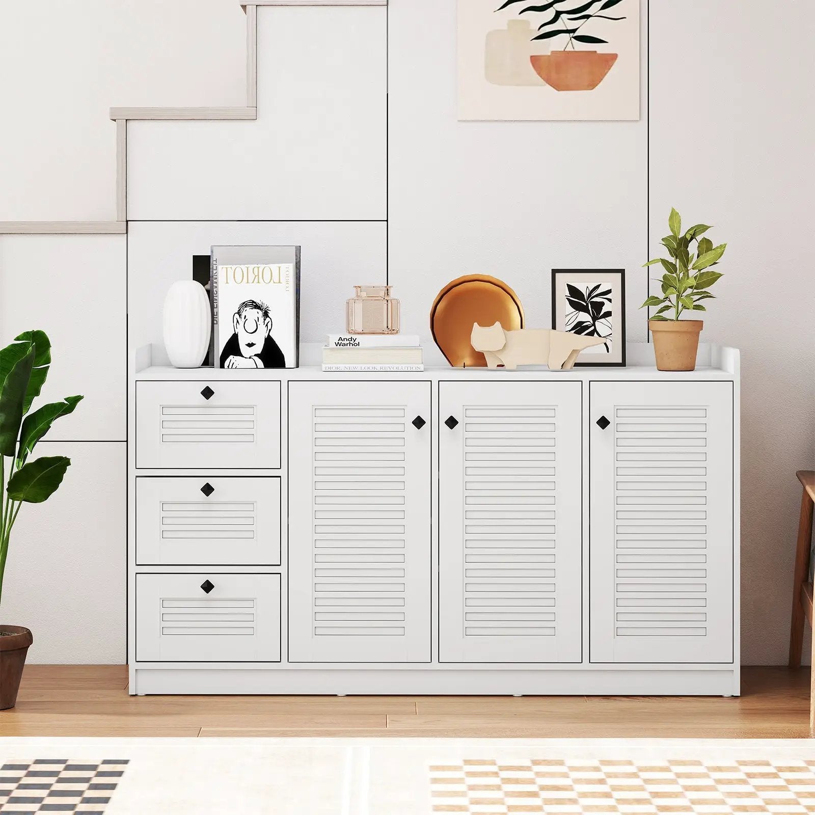 Buffet Cabinet with Storage Modern Sideboard Cabinet with 3 Doors-White by DirectDeals