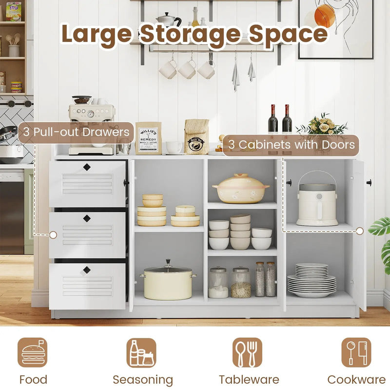 Buffet Cabinet with Storage Modern Sideboard Cabinet with 3 Doors-White by DirectDeals