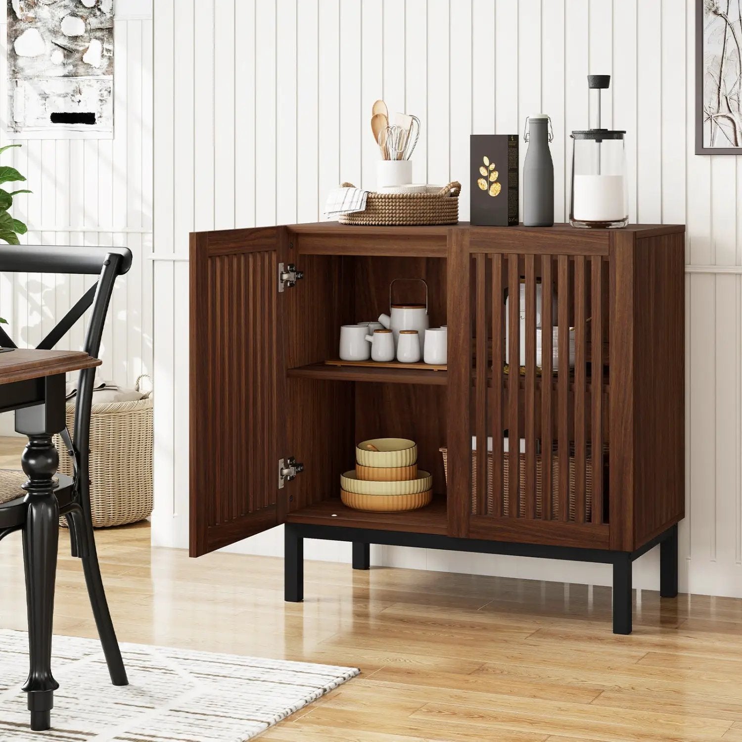 Buffet Cabinet with Storage 32" Wooden Sideboard Coffee Bar Station-Walnut by DirectDeals