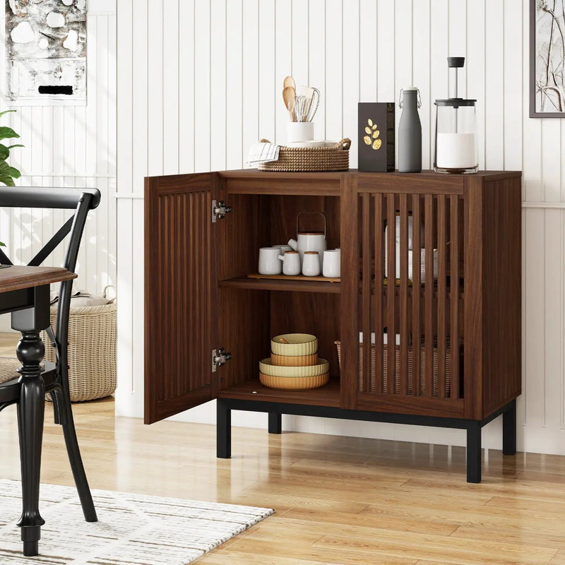 Buffet Cabinet with Storage 32" Wooden Sideboard Coffee Bar Station-Walnut by DirectDeals
