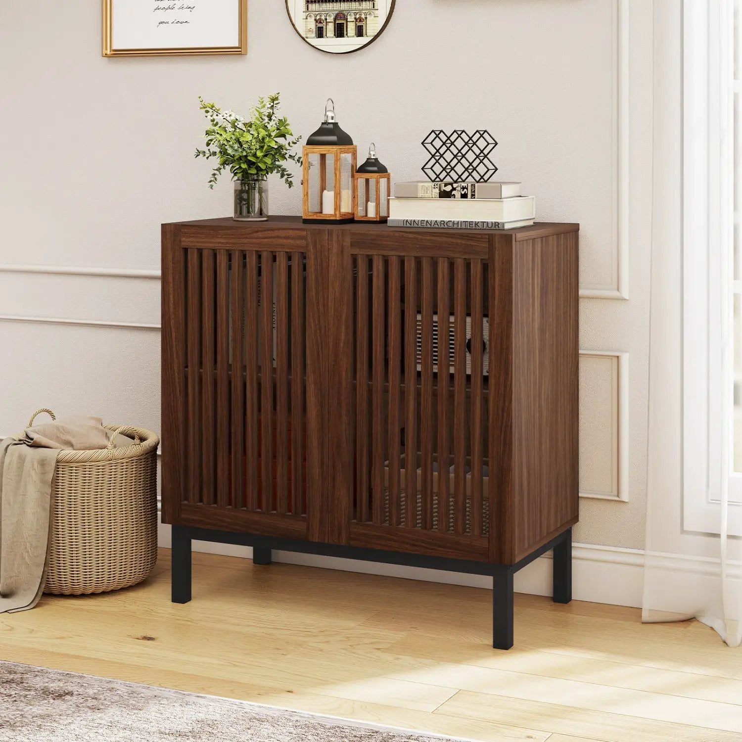 Buffet Cabinet with Storage 32" Wooden Sideboard Coffee Bar Station-Walnut by DirectDeals