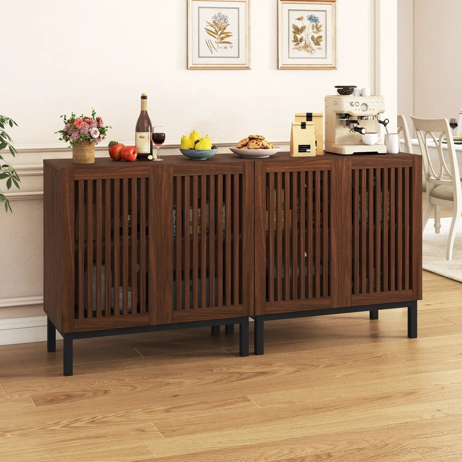 Buffet Cabinet with Storage 32" Wooden Sideboard Coffee Bar Station-Walnut by DirectDeals